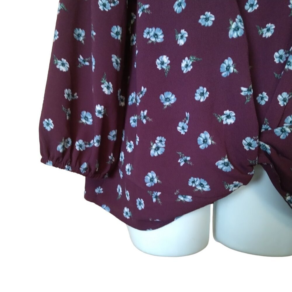 Pink Republic Size XL Floral 3/4 Sleeve Pullover Blouse Knot Front Detail - Picture 3 of 5